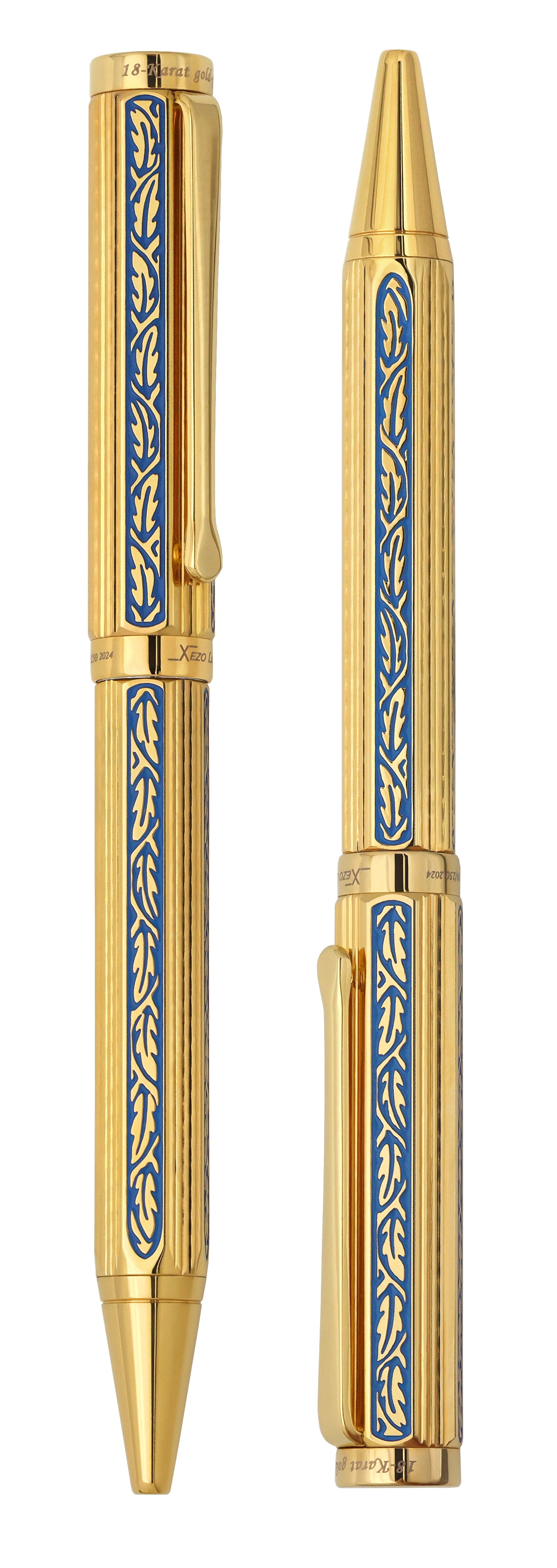 Xezo - Vertical view of two Legionnaire Gold B Ballpoint pens