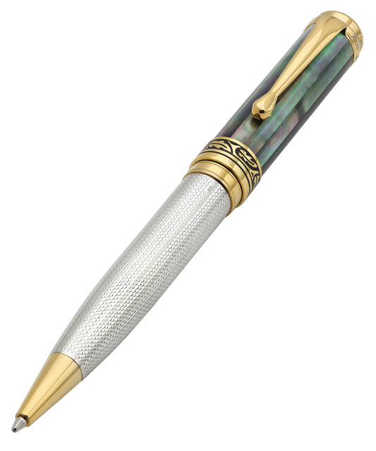 Xezo Maestro® 925 Sterling Silver Ballpoint Pen - Tahitian Black Mother of Pearl Cap