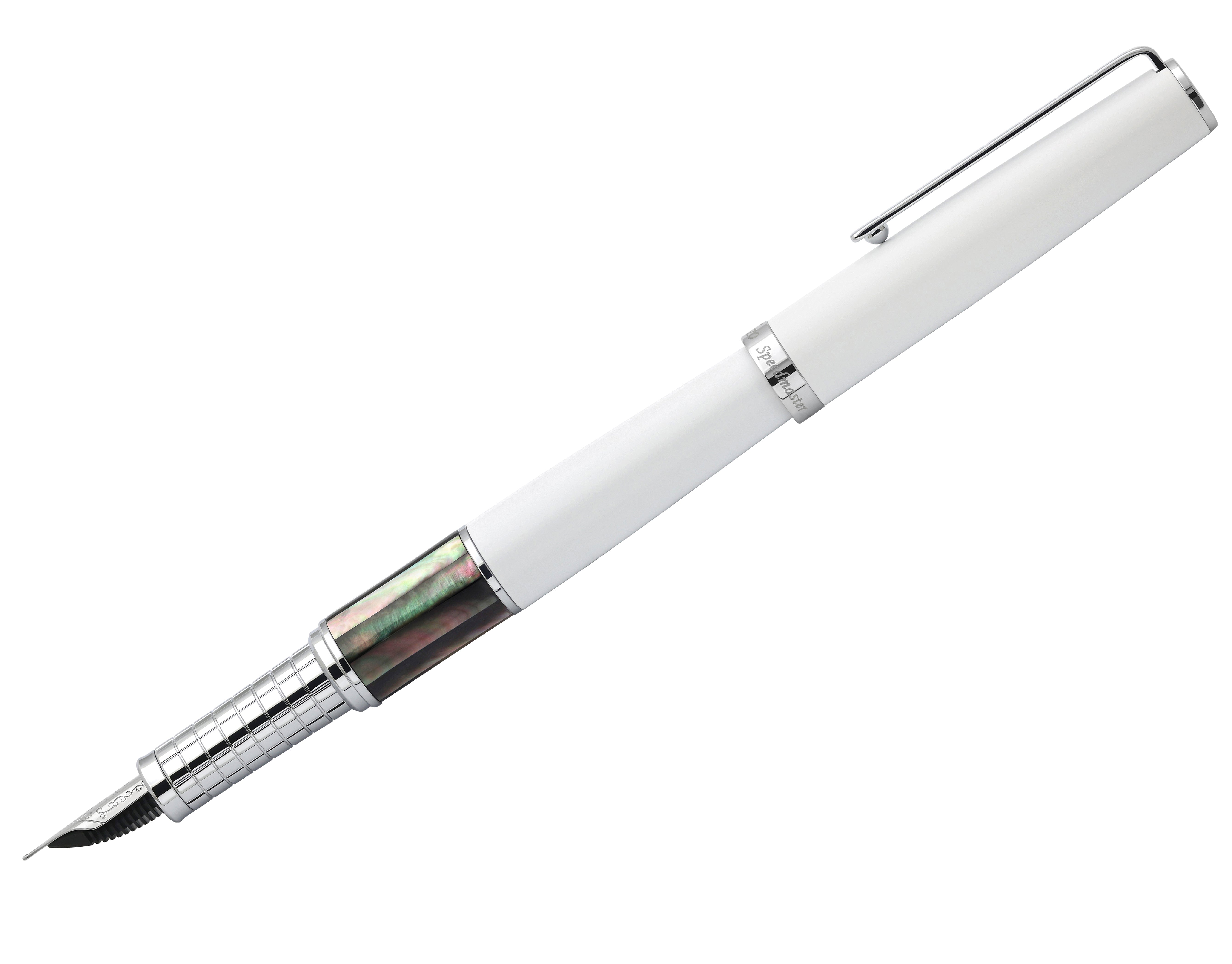 Penna Stilografica Xezo Speed Master - Pennino Extra Fine, Corpo Bianco Opaco Con Madreperla Nera Tahitiana, Placcatura Cromo, Leggera In Ottone