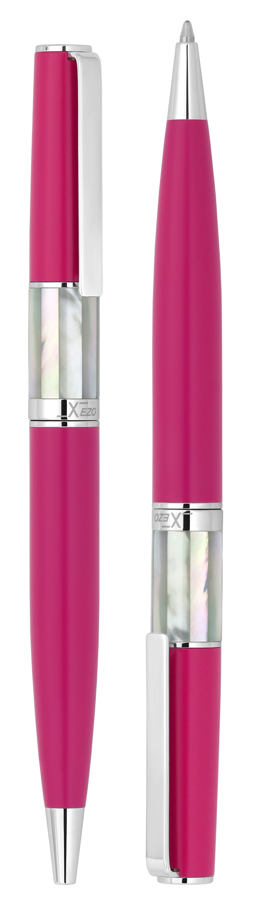 Xezo - Vertical view of two Speed Master Cerise B-WC Ballpoint pens; the one on the left has the point in, and the one on the right has the point out