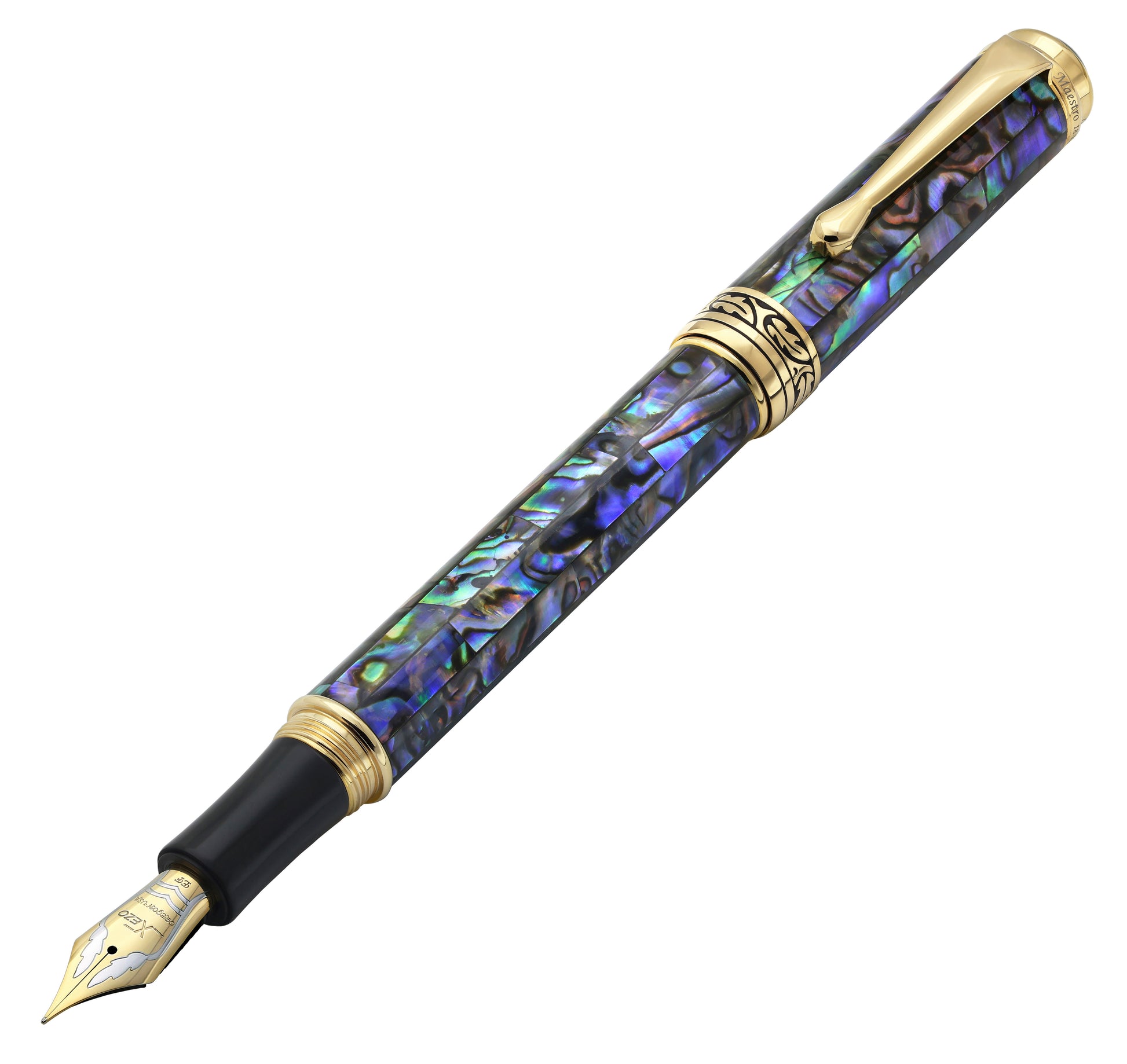 Xezo - Angled 3D view of the front of the Maestro Sea Shell EFG Fountain pen