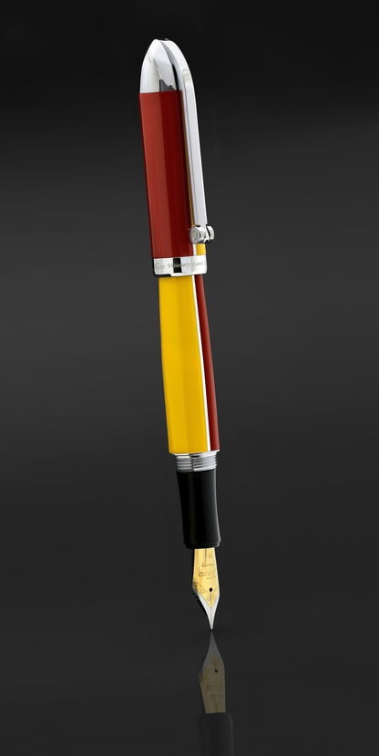Xezo - Angled 3D view of the front of the Visionary Aspen/Red F Fountain pen