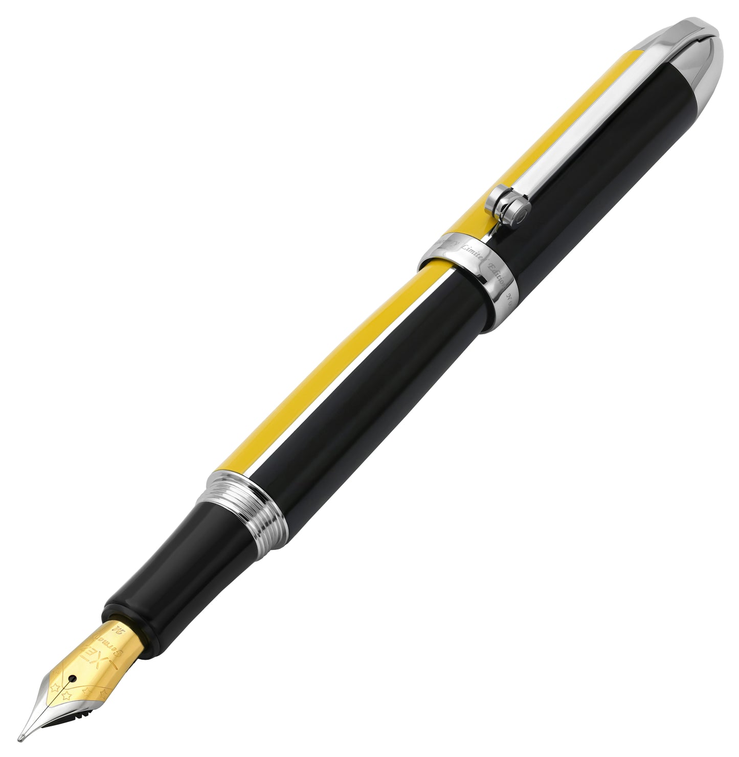 Xezo - Angled 3D view of the front of the Visionary Speed Yellow/Black FM Fountain pen