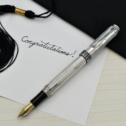 Maestro 925 White MOP FM-SL Fountain pen with a graduation and a note that reads "Congratulations!"