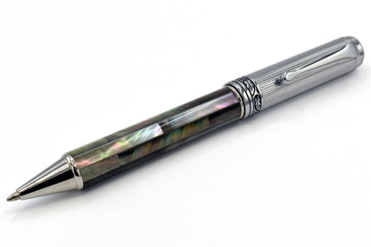 Xezo - Low-angle view of the Maestro Black MOP Chrome B Ballpoint pen