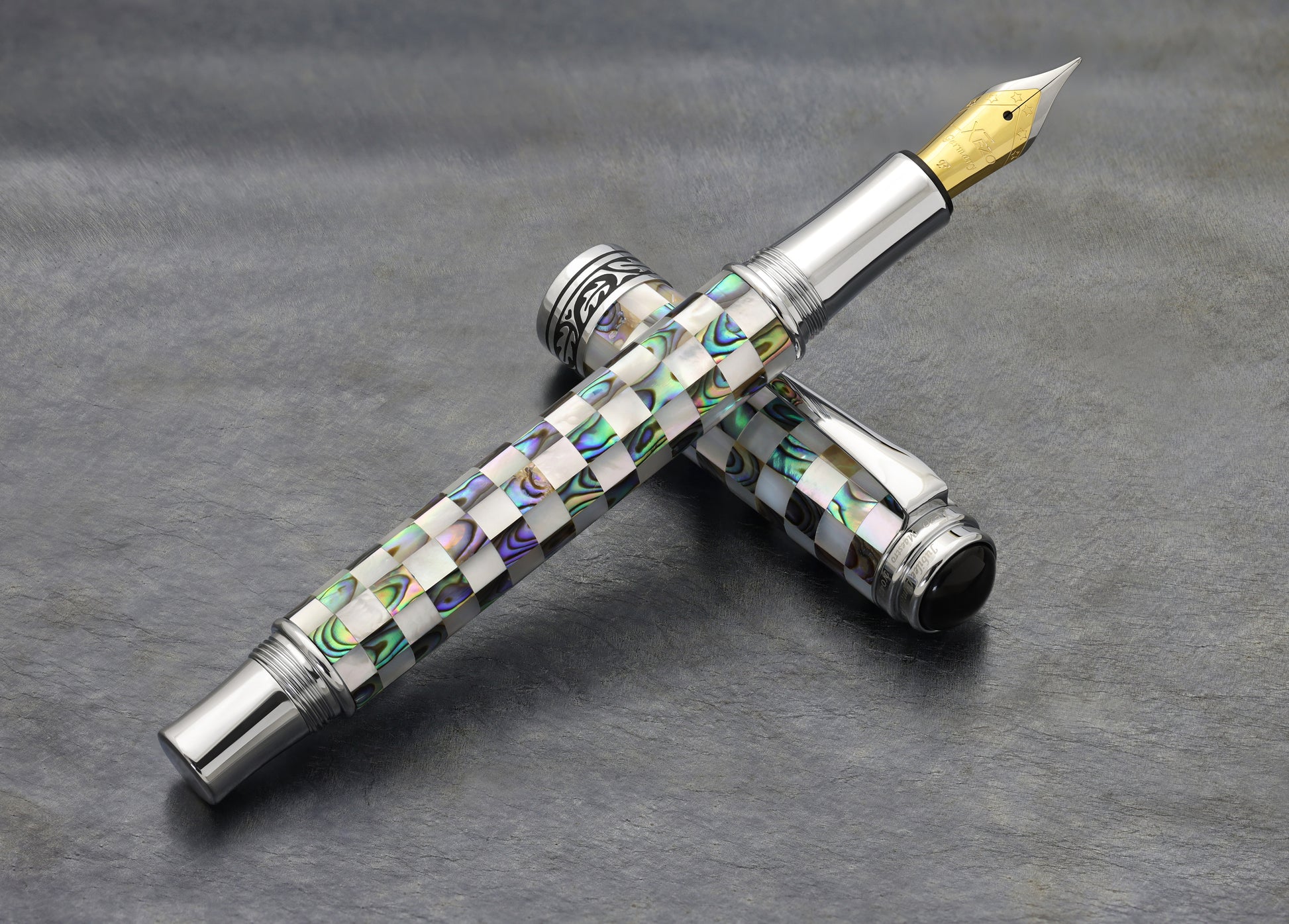 Maestro Jubilee Classic Of The Ocean EF Fountain pen on a dark background