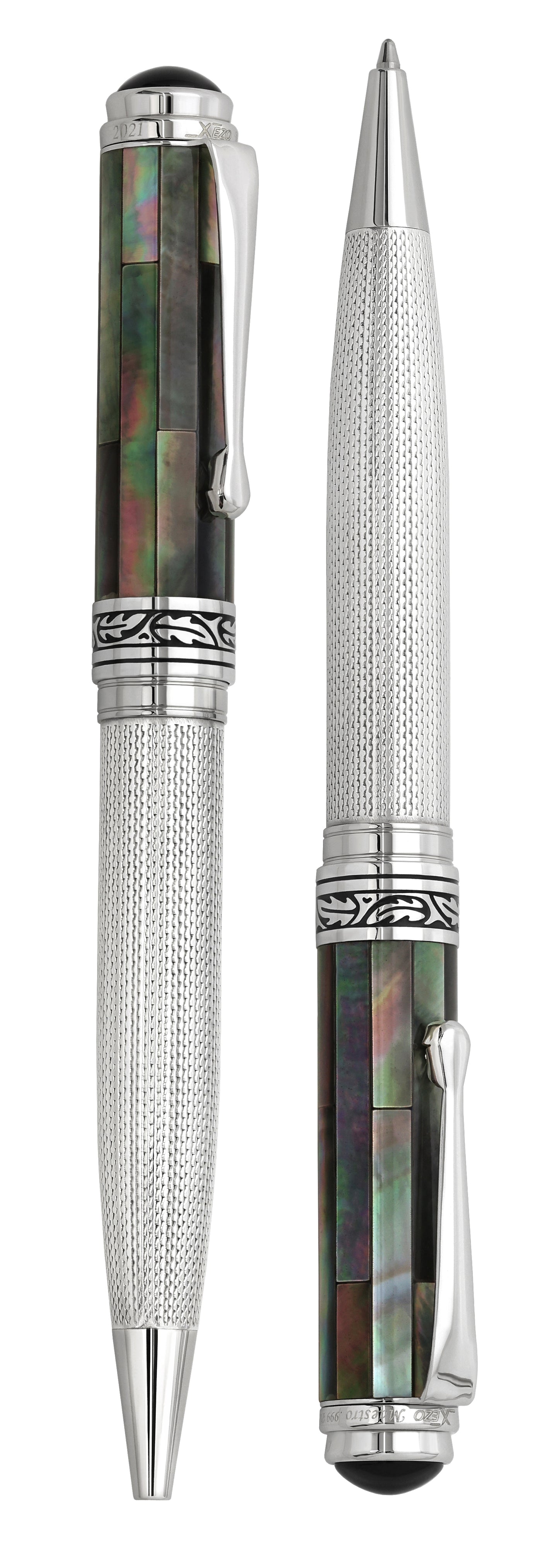 Xezo Maestro® 925 Sterling Silver Ballpoint Pen - Black Mother of Pearl Cap