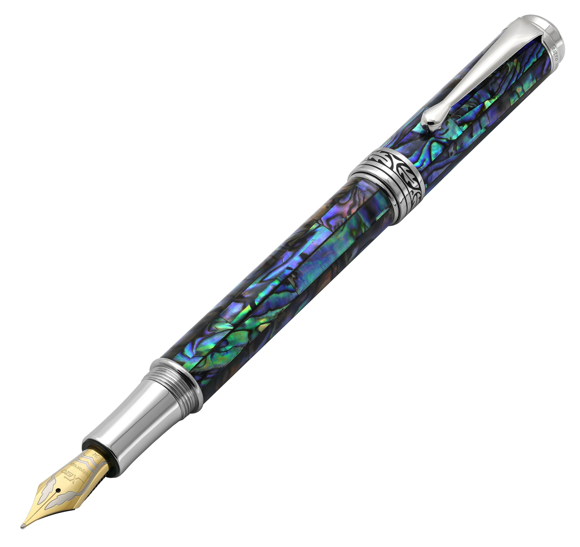 Xezo - Angled 3D view of the front of the Maestro Sea Shell FP-MF Fountain pen