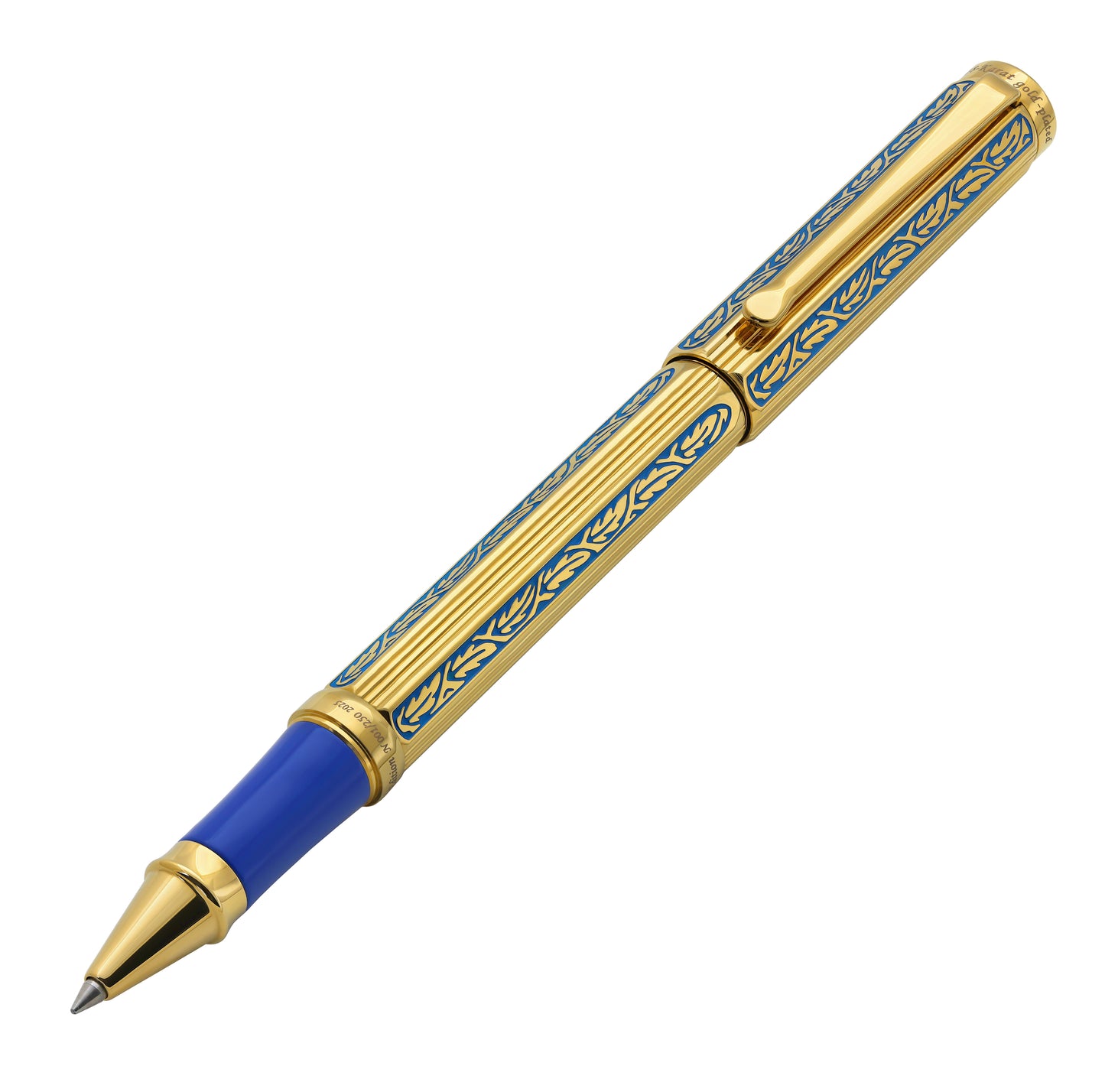 Legionnaire Diamond-Cut 18K Gold-Layered Rollerball Pen – Finely Hand-Etched Egyptian Blue Lacquer, 0.6 mm Fine Point