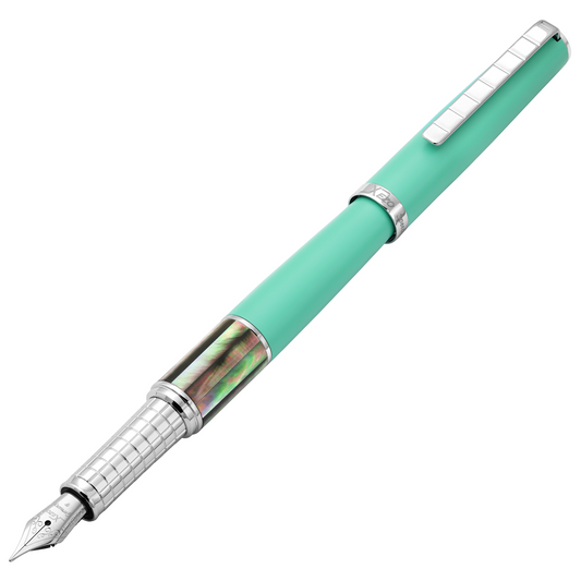 Xezo - Angled 3D view of the front of the Speed Master Aqua Green F-BC Fountain pen