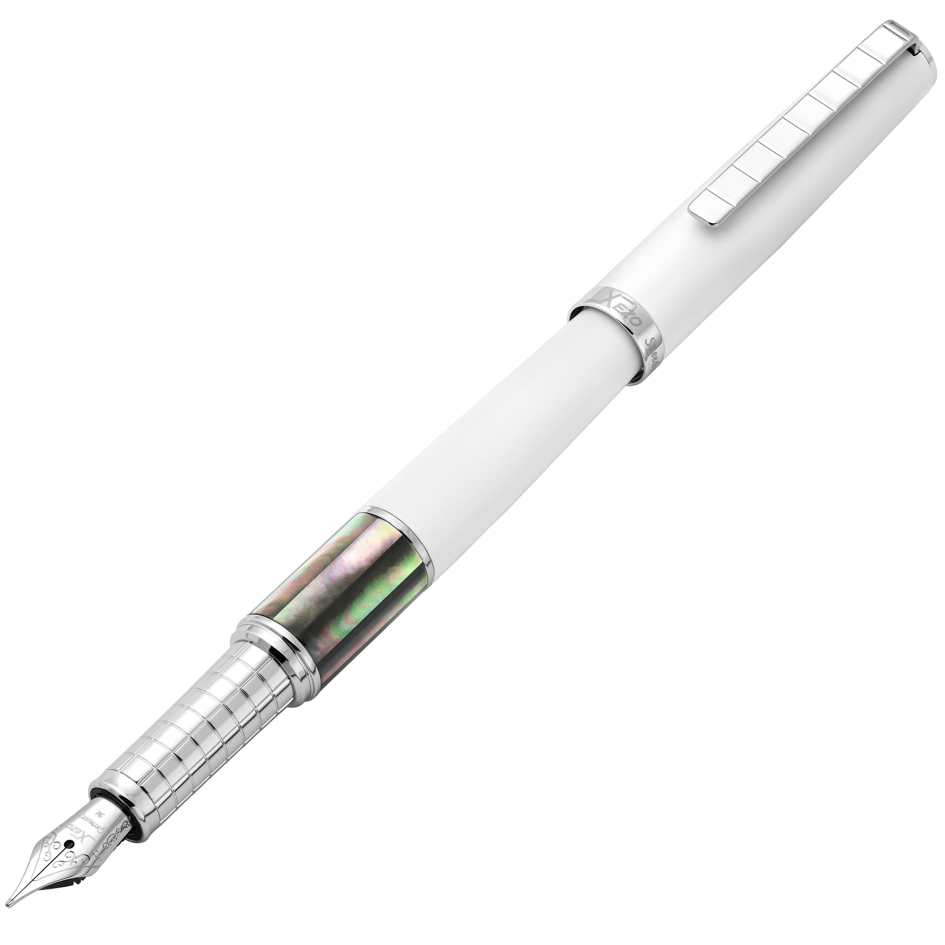 Xezo - Angled 3D view of the front of the Speed Master White FM-BC Fountain pen