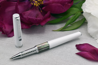 Speed Master White R-BC Rollerball pen with a peony flower