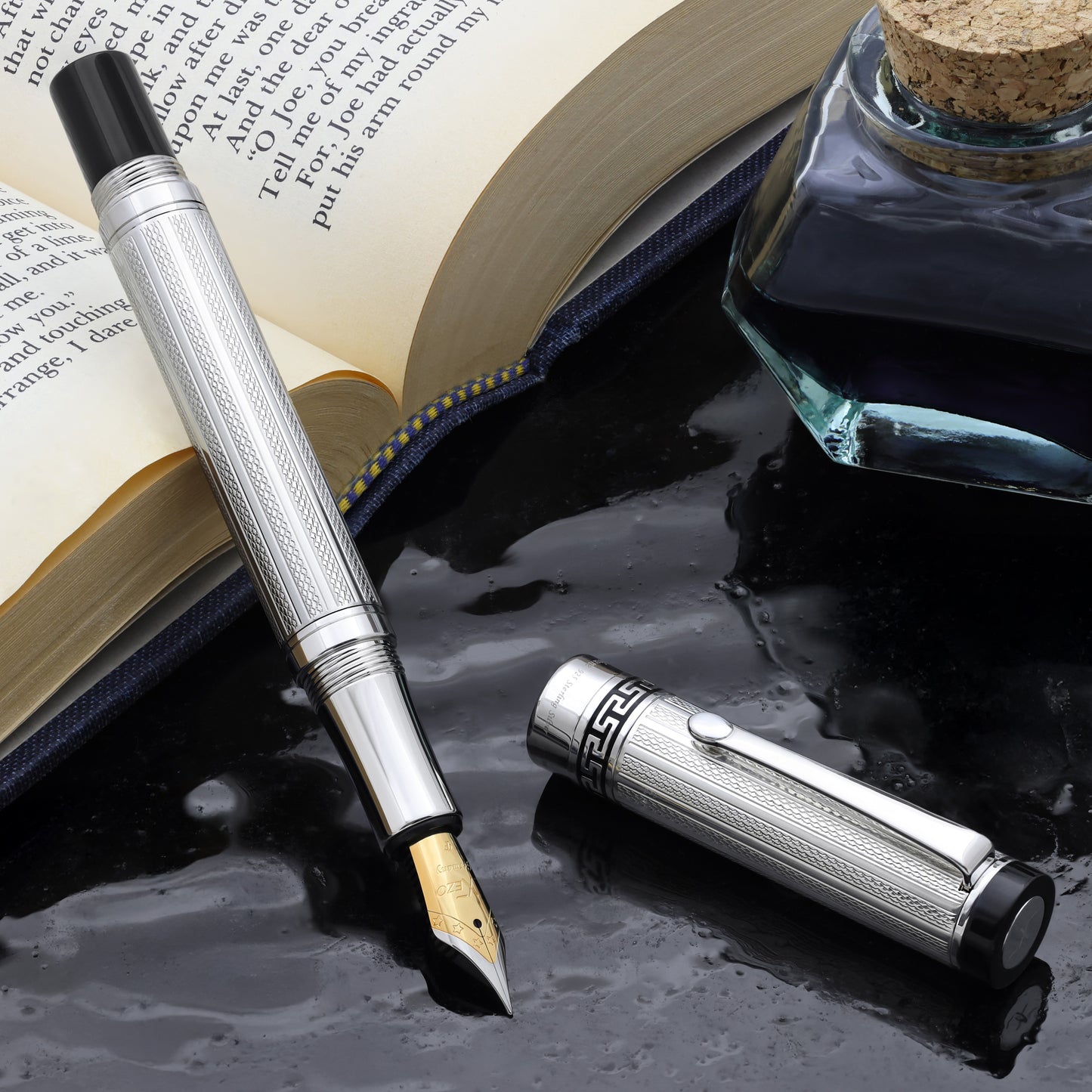Tribune 925 Sterling Silver F Fountain pen with a book