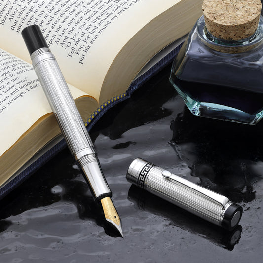 Tribune 925 Sterling Silver F Fountain pen with a book