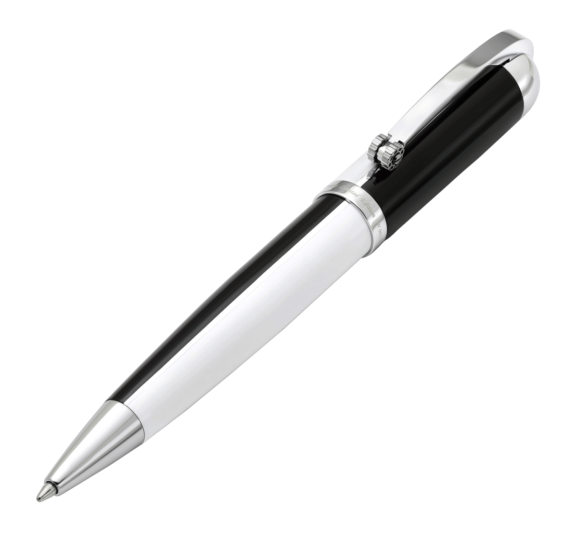 Xezo - Angled 3D view of the front of the Visionary Black/White B Ballpoint pen