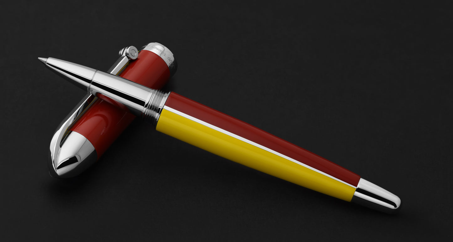 Xezo - Visionary Aspen/Red R Rollerball pen resting on its cap