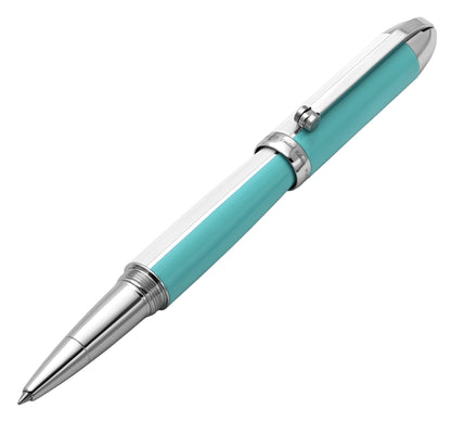 Xezo - Angled 3D view of the front of the Visionary Sky Blue/White R Rollerball pen