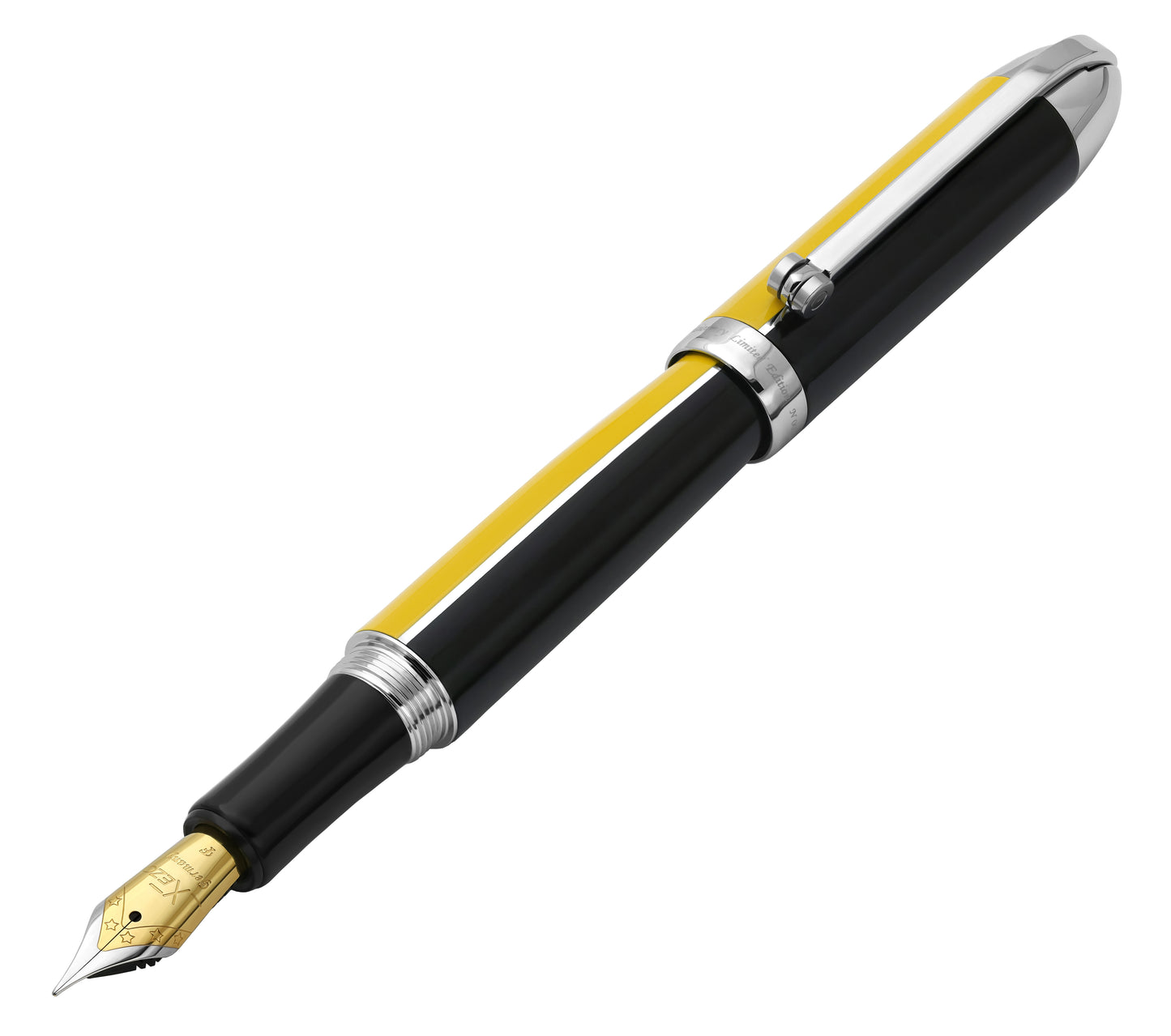 Xezo - Angled 3D view of the front of the Visionary Speed Yellow/Black F Fountain pen