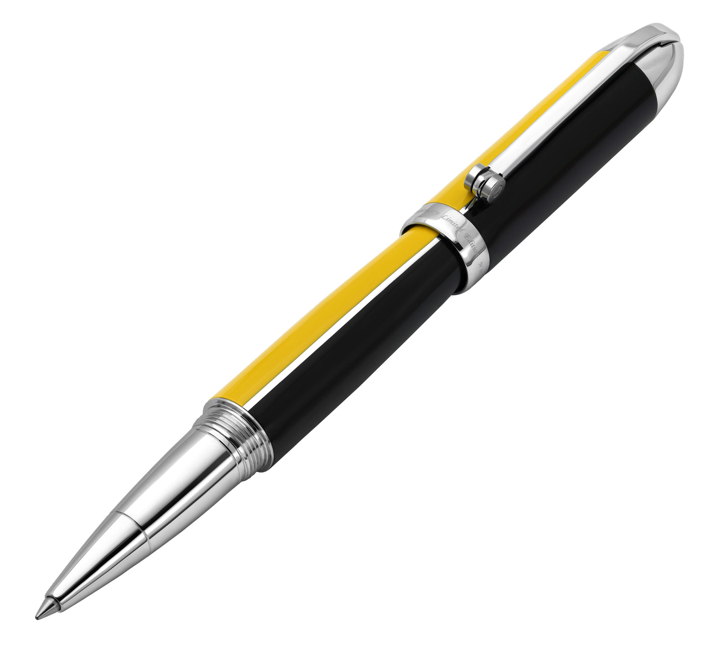 Xezo - Angled 3D view of the front of the Visionary Speed Yellow/Black R Rollerball pen
