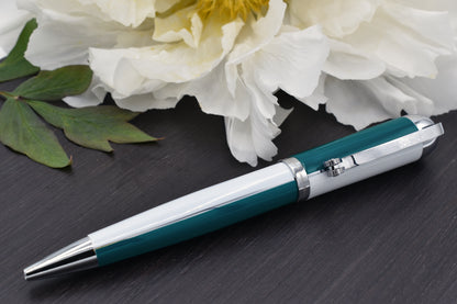 Visionary Teal Green/White B Ballpoint pen with a peony flower