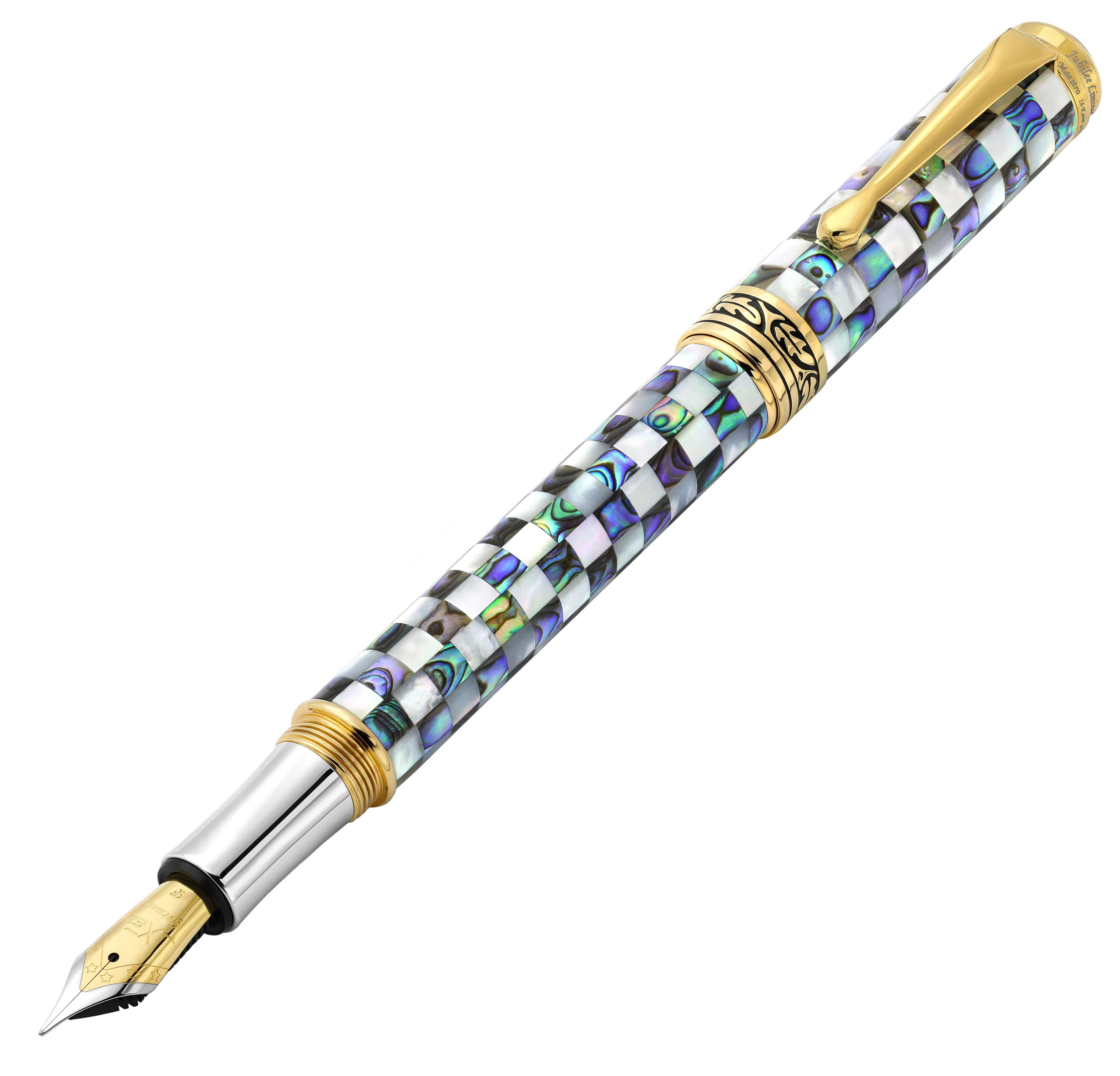 Xezo | Maestro Jubilee Classic Of The Ocean FG | Maestro® Jubilee Classic  of The Ocean Fountain Pen (Fine Nib) - Paua Abalone & Oceanic White Mother  of Pearl, 18K Gold Plated