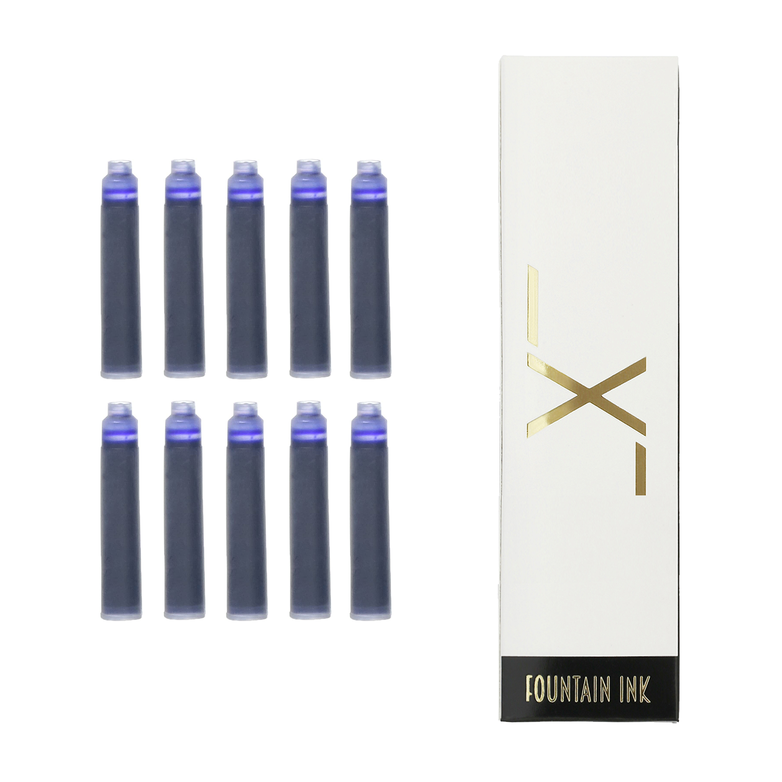 10 cartridges of the Xezo Blue Ink Cartridges for Fountain Pens (International Standard Size) - Pack of 10 with Box