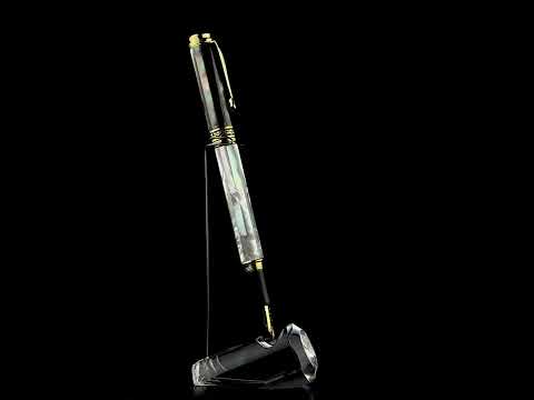 Xezo - A Maestro MOP FG Fountain pen standing on a turning pen stand