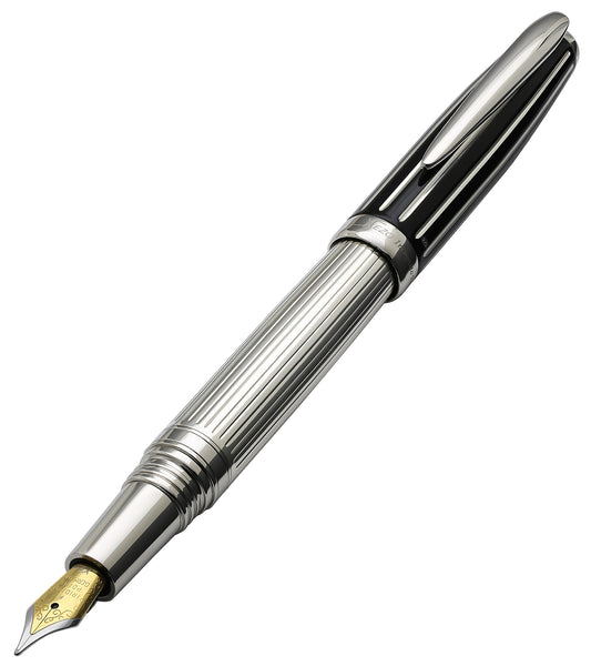Xezo - Angled 3D front view of the Incognito 925 Sterling Silver F-2 fountain pen