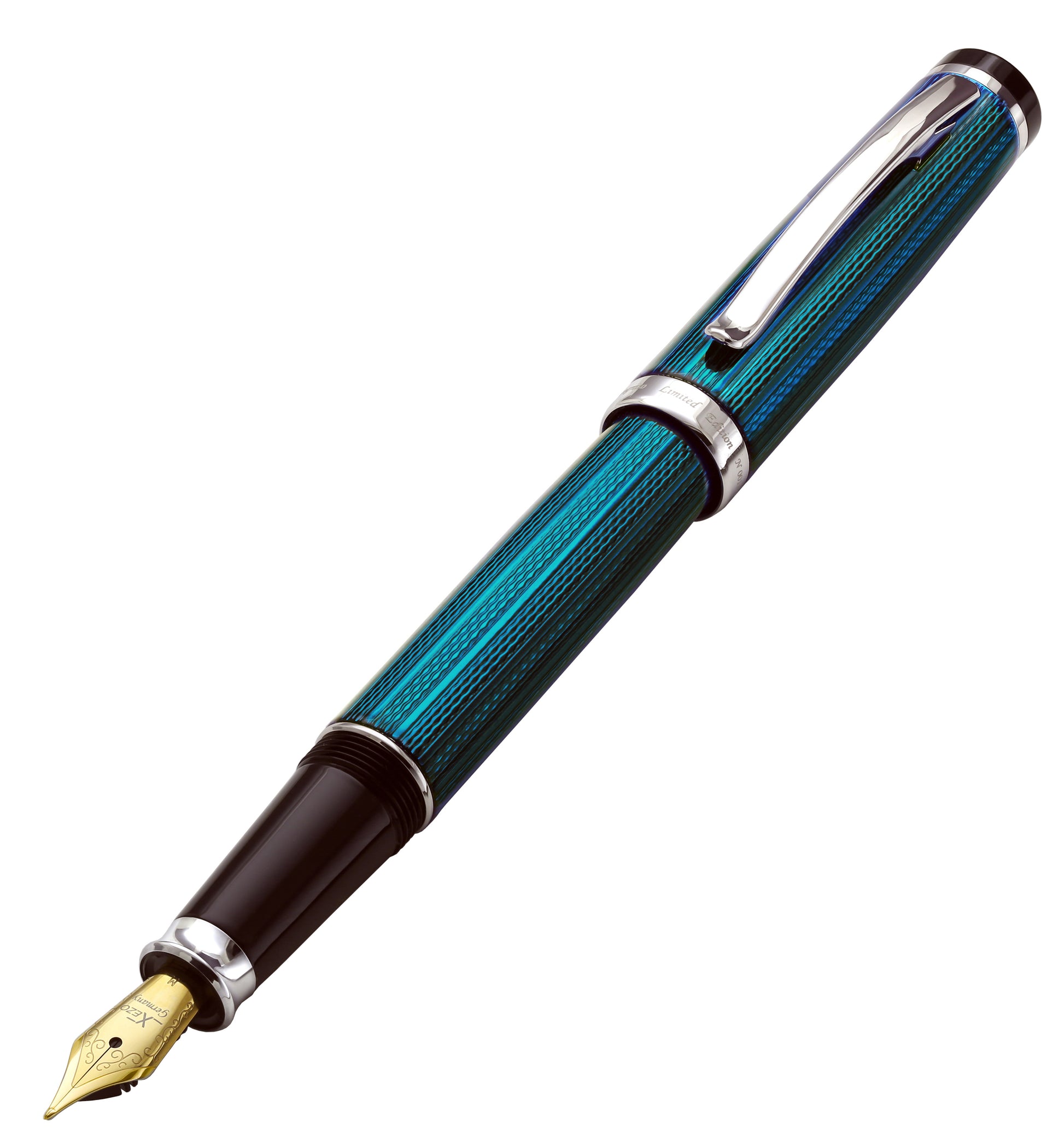 Xezo - Angled 3D view of the front of the Incognito Blue FM fountain pen