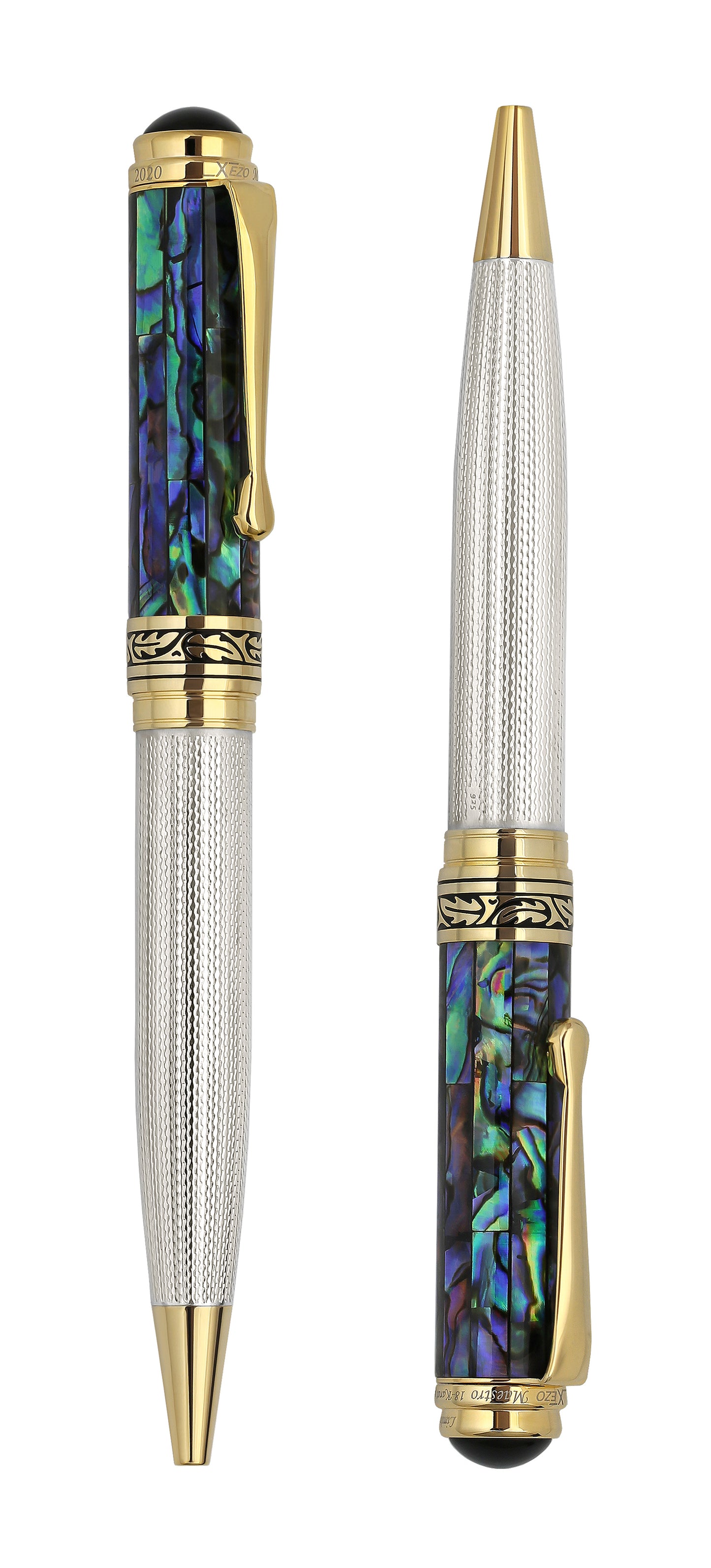 Xezo - Two vertical Maestro 925 Sea Shell B ballpoint pens