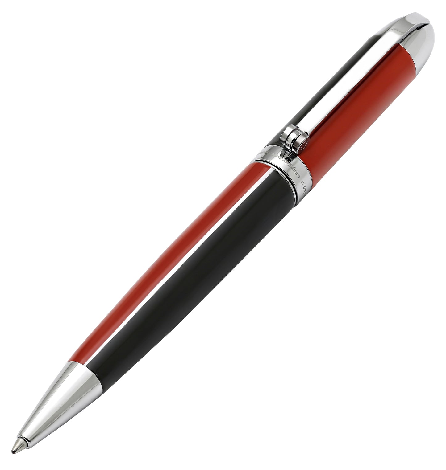 Xezo - Angled view of the Visionary Red/Black B ballpoint pen in twisted-tip position