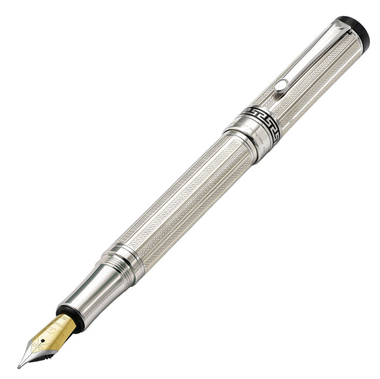 Xezo - Angled 3D view of the front of the Tribune 925 Sterling Silver FM fountain pen