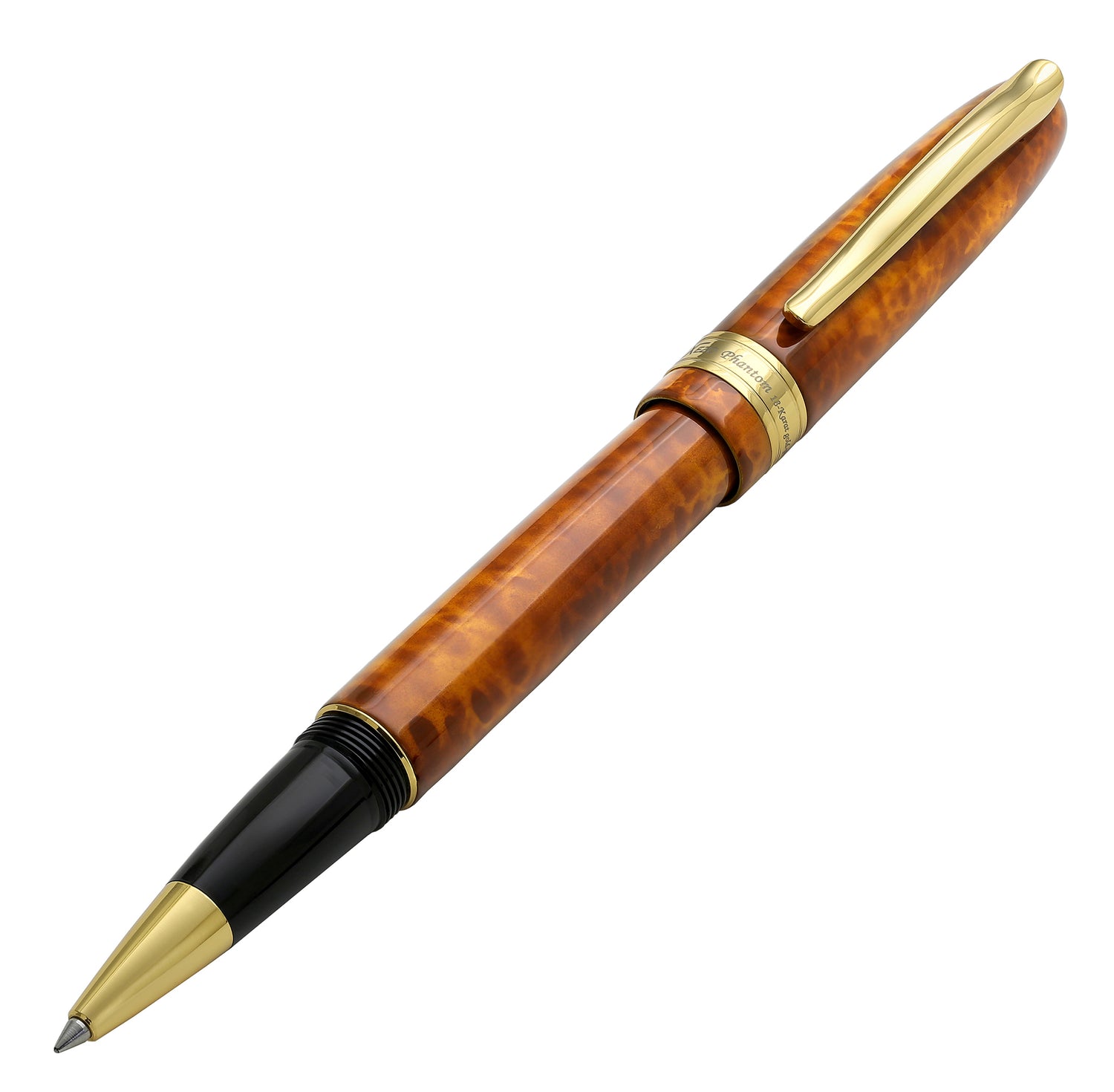 Xezo - Angled 3D view of the front of the Phantom Autumn R rollerball pen