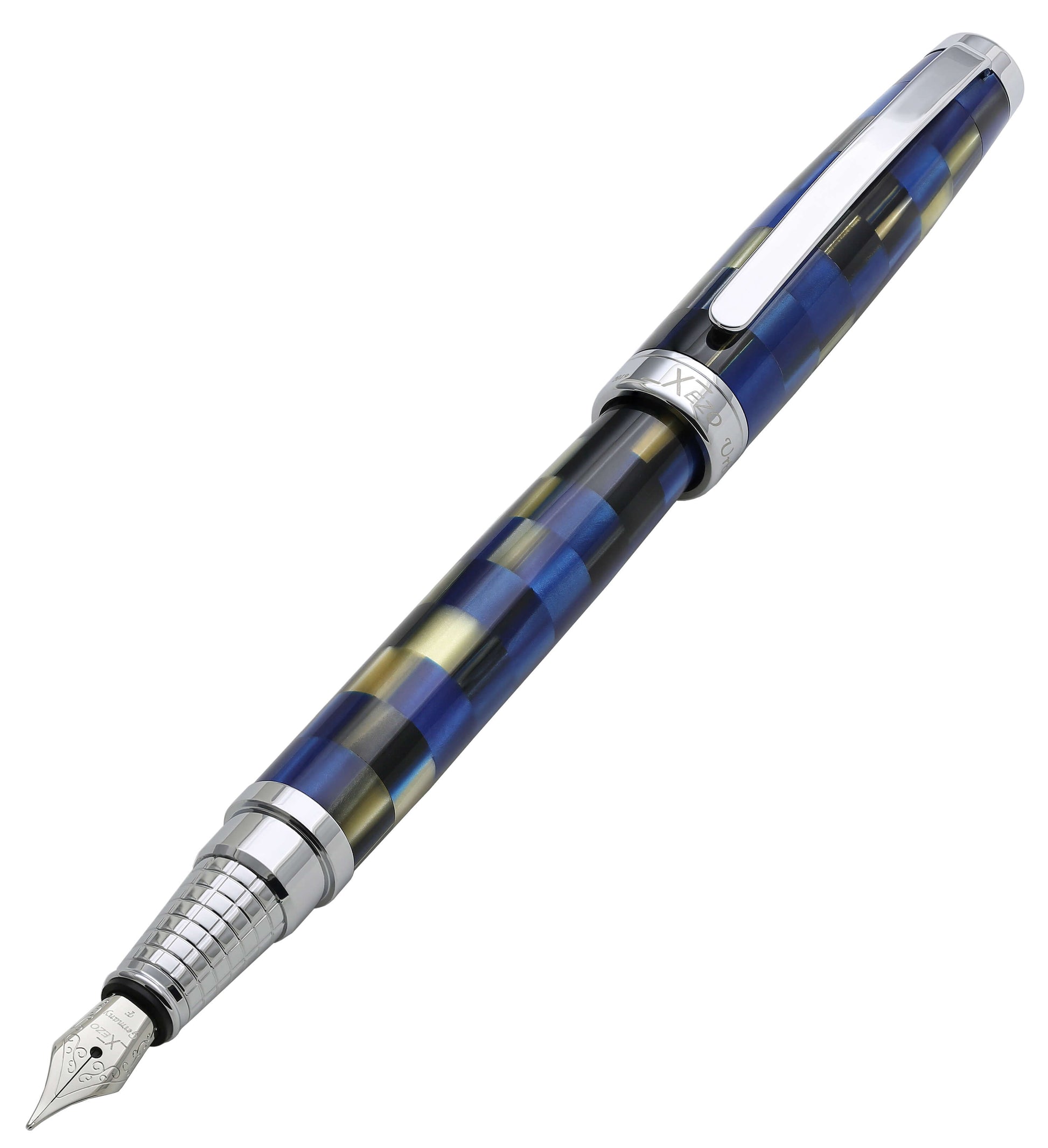 Xezo - Angled 3D view of the front of the Urbanite Blue F fountain pen