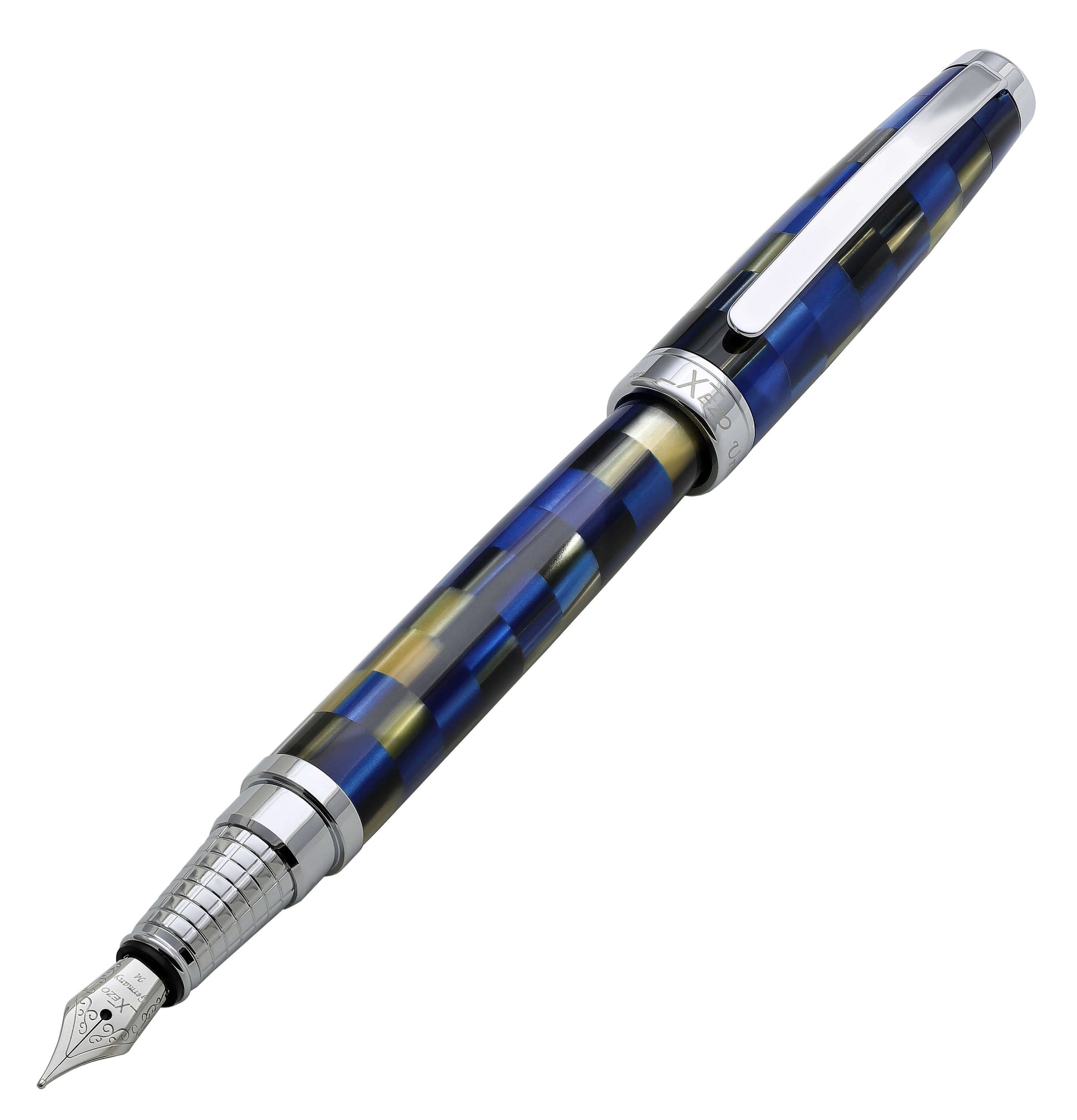 Xezo - Angled 3D view of the front of the Urbanite Blue FM fountain pen