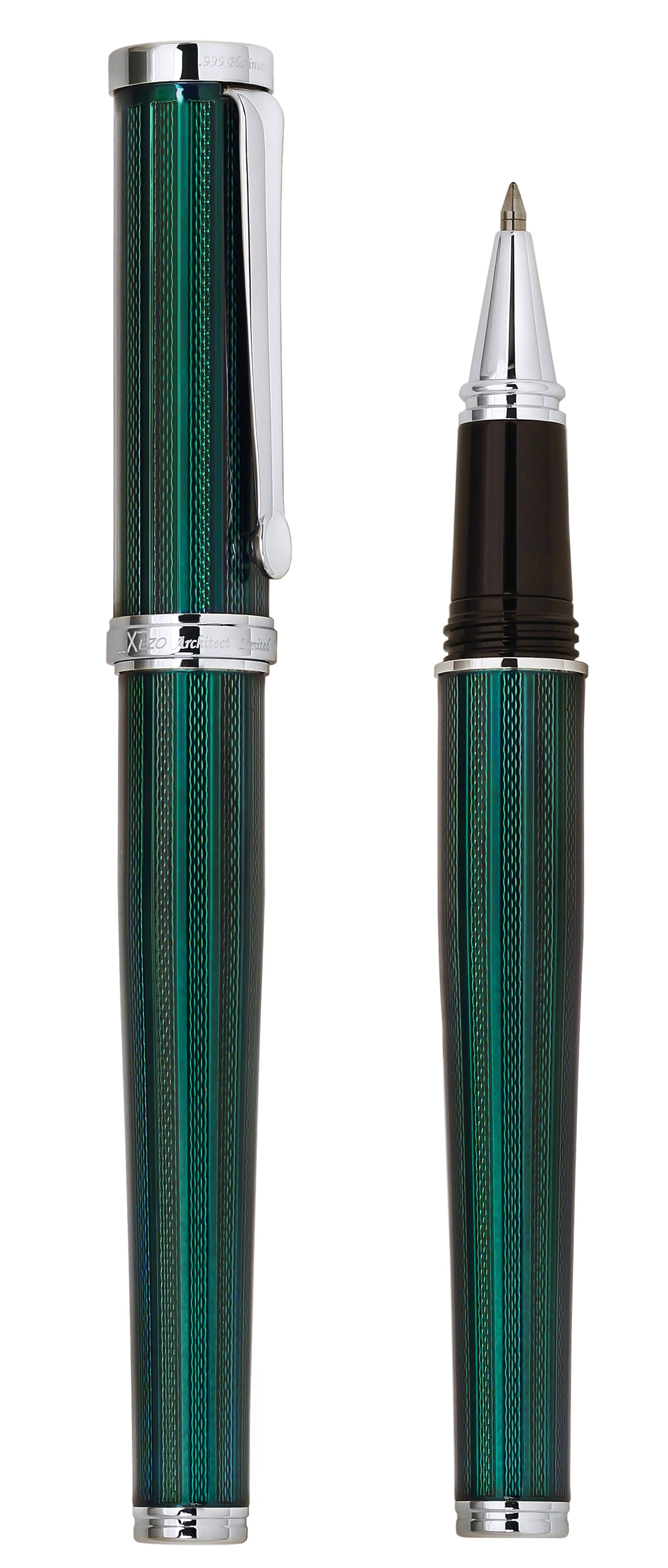 Xezo - Comparison between capped and uncapped Architect Emerald R rollerball pens