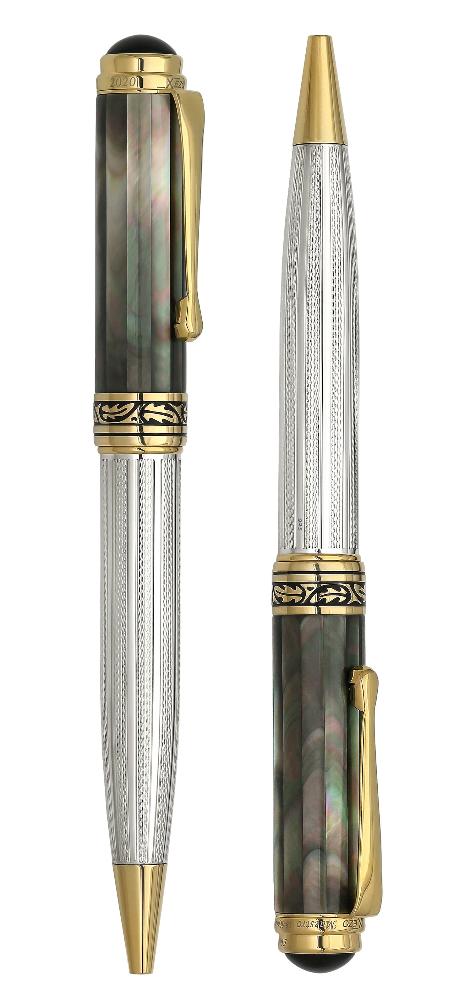Xezo - Two vertical Maestro 925 BL MOP BG ballpoint pens