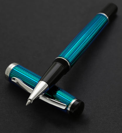 Xezo - Incognito Blue R-1 rollerball pen resting on cap