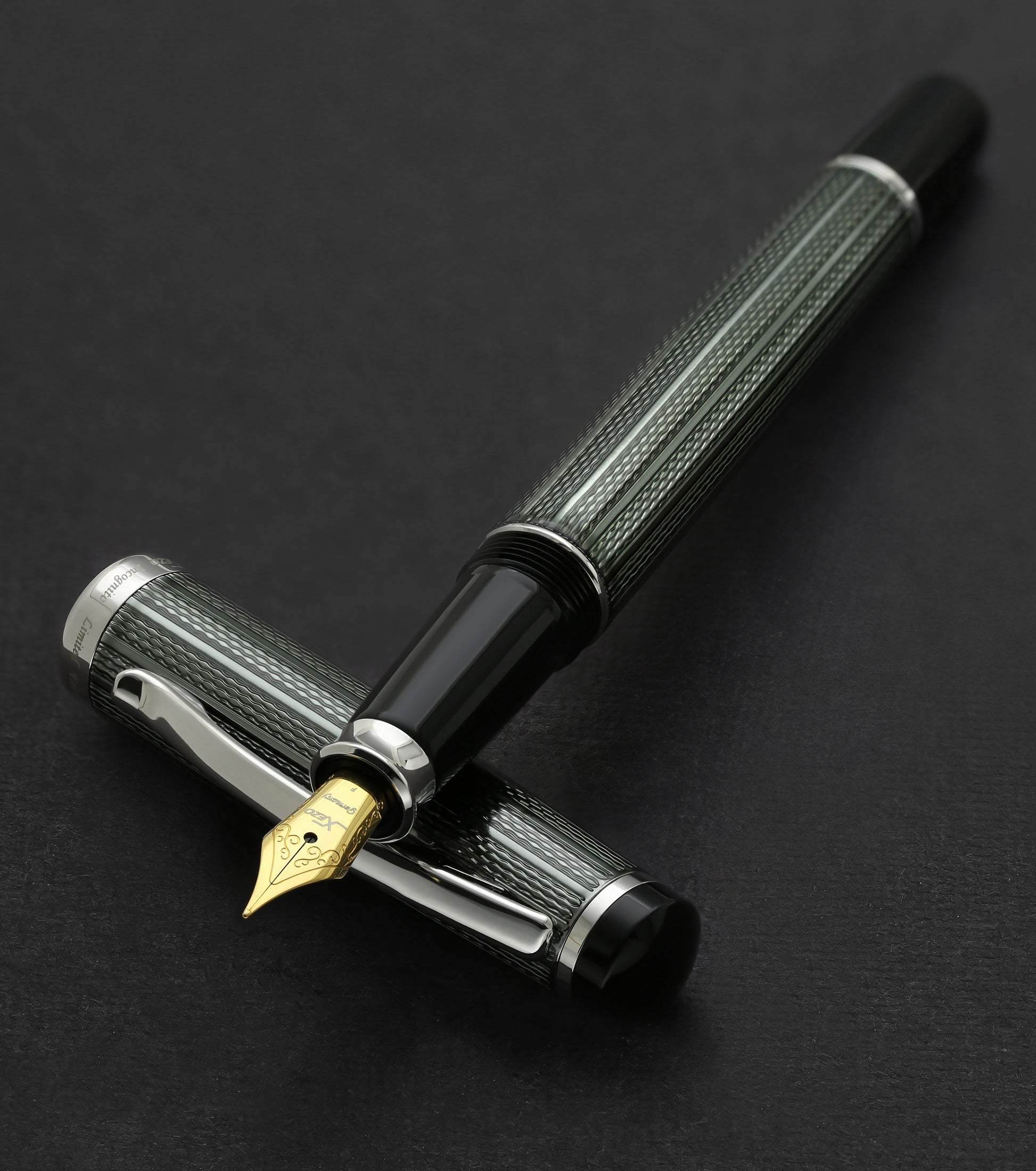 Xezo - Incognito Zinc F-1 fountain pen resting on its cap