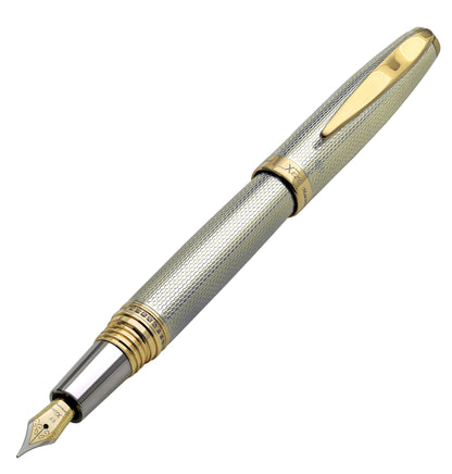 Xezo - Angled view of the front of the Maestro 925 Sterling Silver EF fountain pen