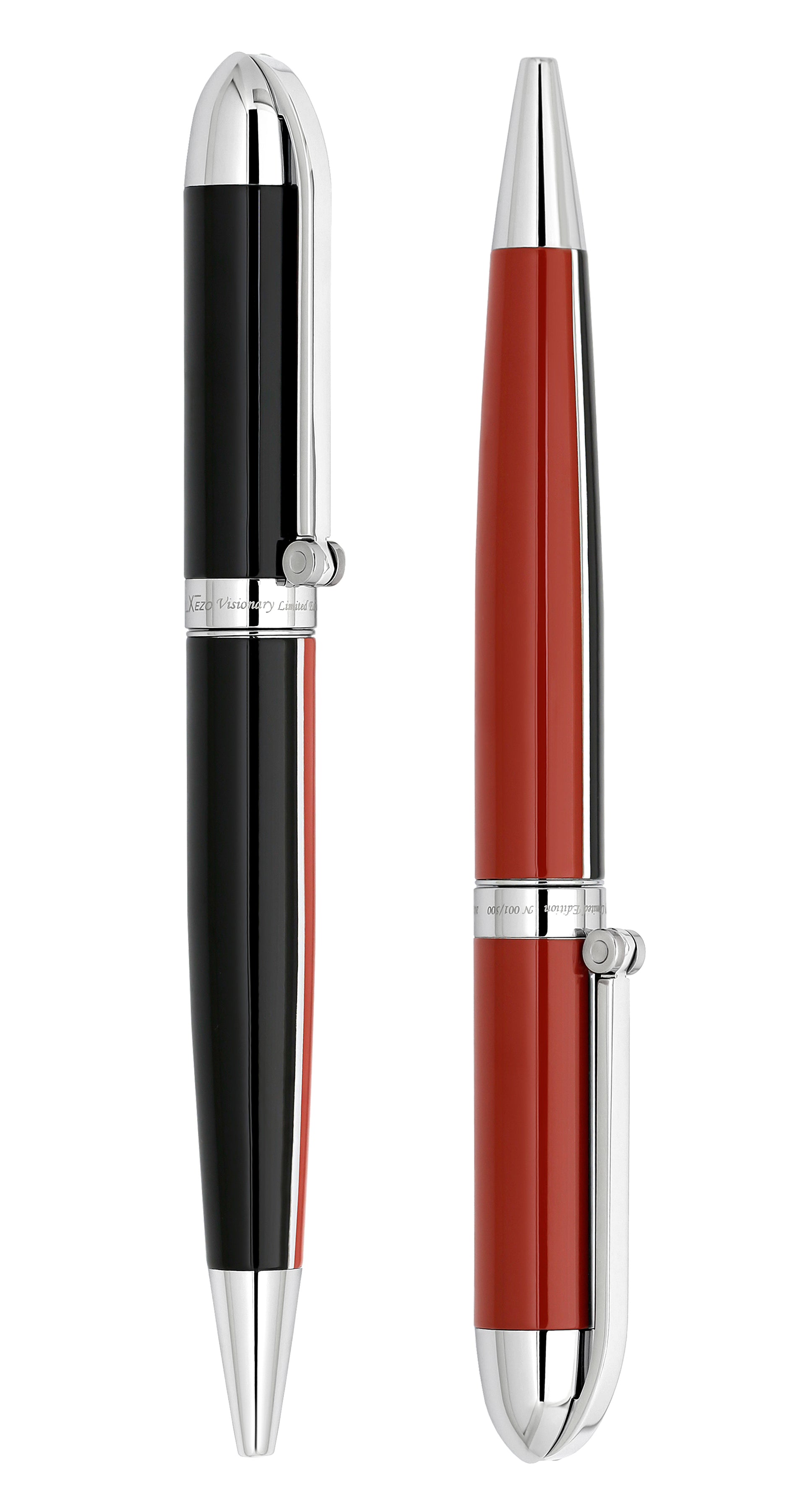 Xezo - Comparison between two side views of the Visionary Red/Black B ballpoint pen in neutral-tip position