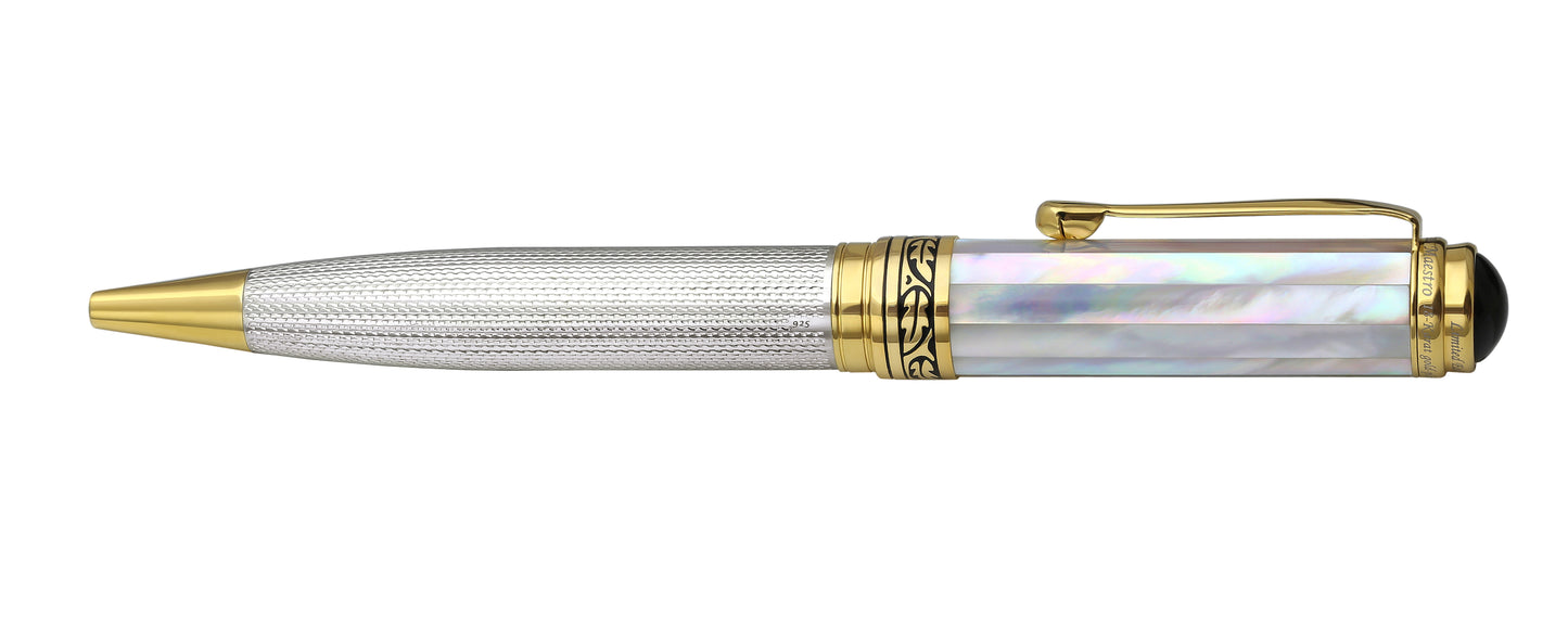 Side view of the Maestro White MOP B ballpoint pen