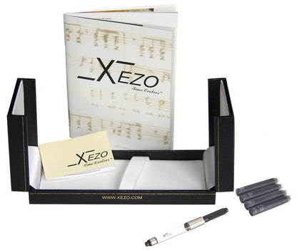 Xezo - Black gift box, certificate, manual, chrome-plated ink converter, and four ink cartridges of the Maestro 925 Sea Shell FM fountain pen