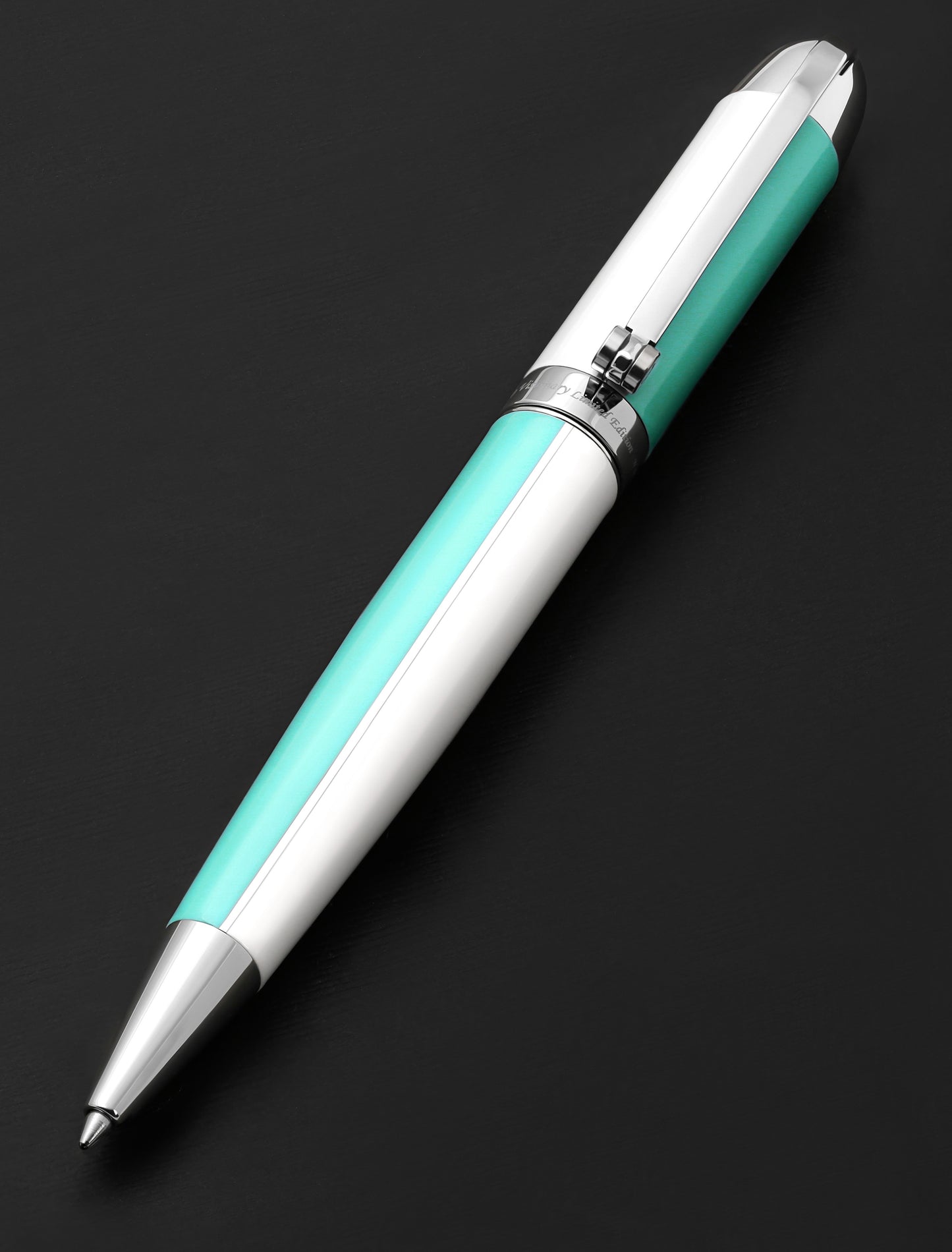 Xezo - Overview of the front of the Visionary Sky Blue/White B ballpoint pen in twisted-tip position