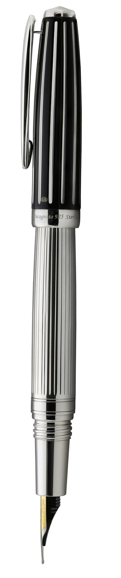 Xezo - Side view of the Incognito 925 Sterling Silver F-2 fountain pen