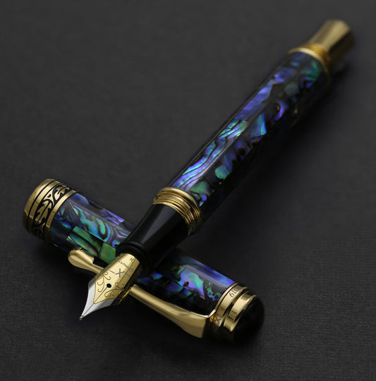 Xezo - Maestro Sea Shell FPG-M fountain pen resting on its cap