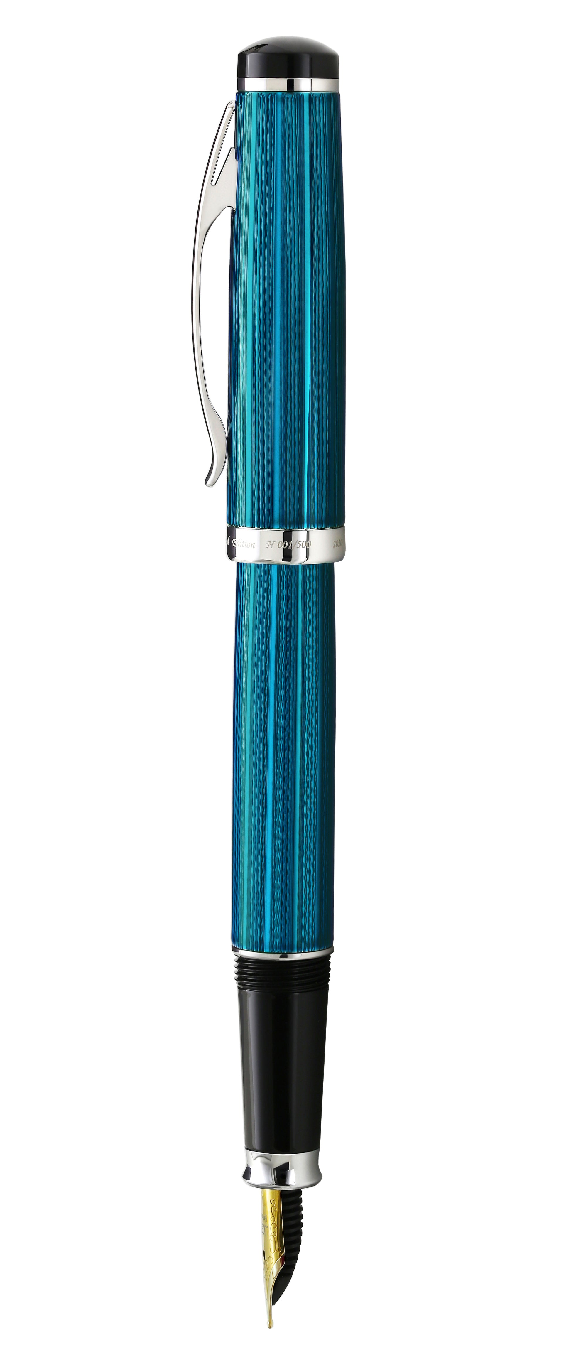 Xezo - Side view of the Incognito Blue F-1 fountain pens