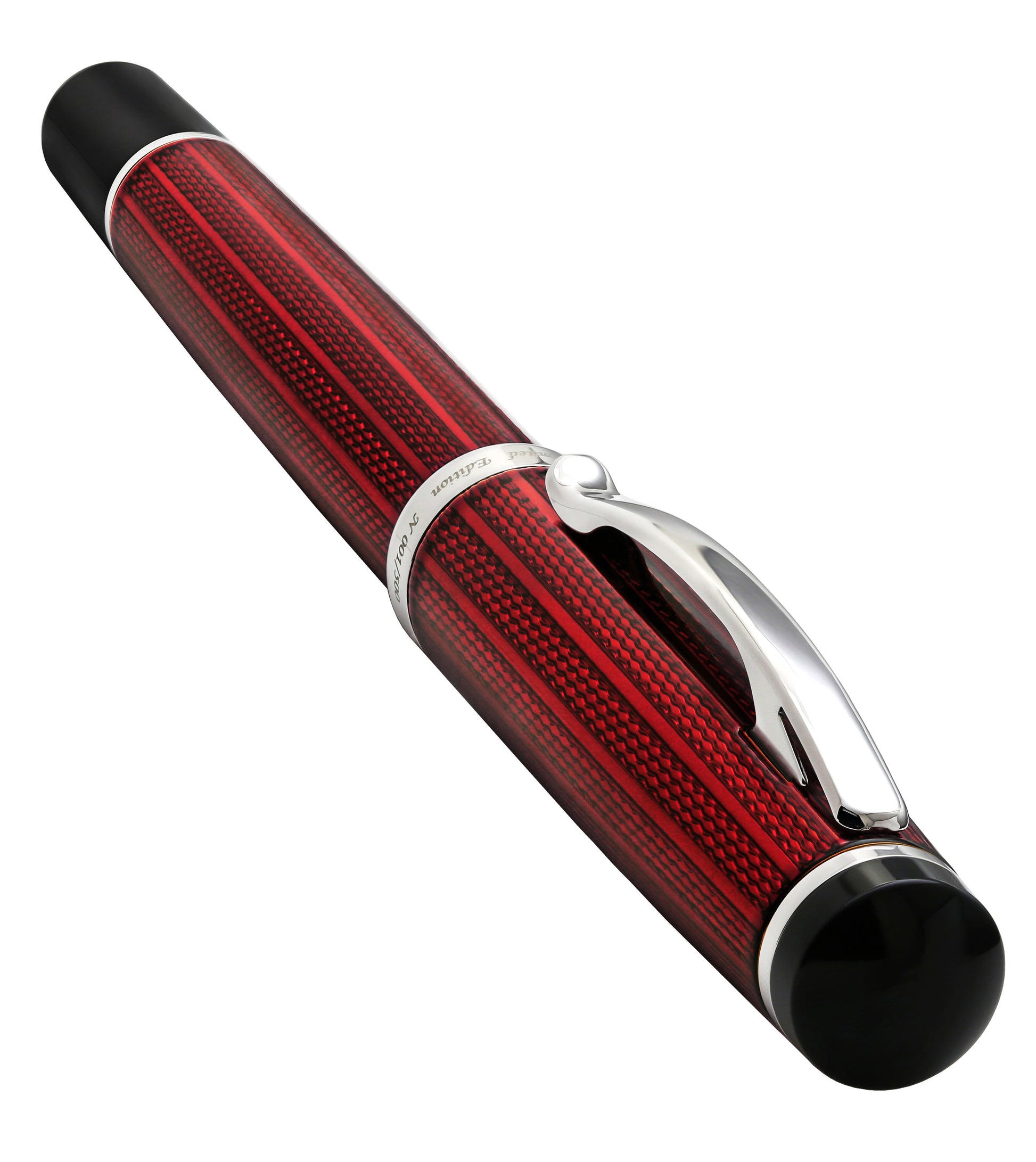 Xezo - Angled 3D view of the capped Incognito Burgundy R-1 rollerball pen