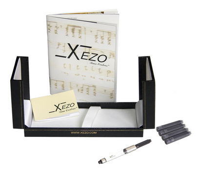 Xezo - Black gift box, certificate, manual, chrome-plated ink converter, and four ink cartridges of the Maestro Sea Shell FP-1 fountain pen