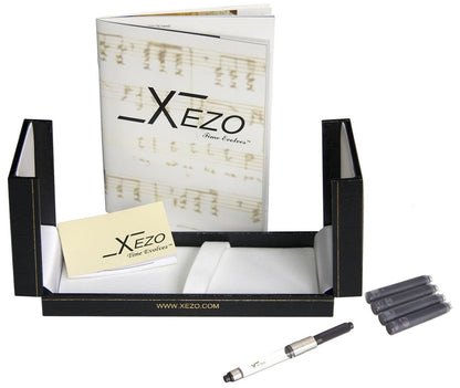 Xezo - Black gift box, certificate, manual, chrome ink converter, and four ink cartridges of the Architect Azure Blue F-2 fountain pen
